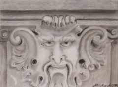 Fratze mit Kohlestift gemalt